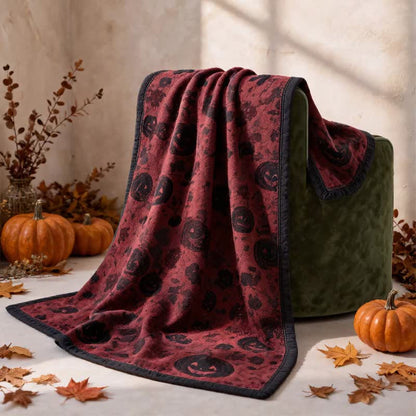 Couverture réversible en coton Ownkoti à motif citrouille bordeaux pour Halloween - image 2