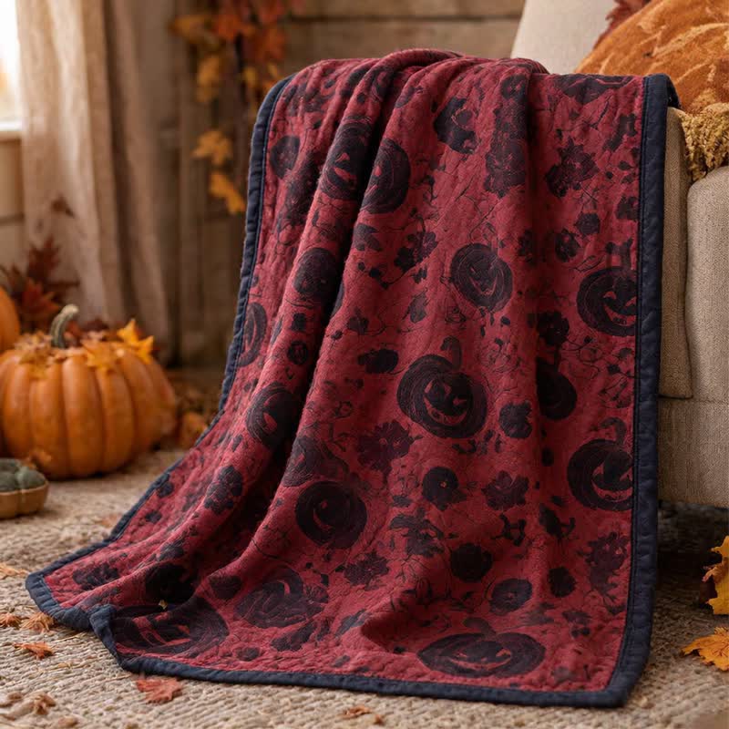 Couverture réversible en coton Ownkoti à motif citrouille bordeaux pour Halloween - image 1