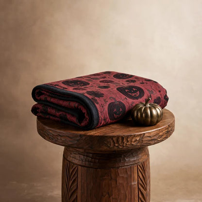 Couverture réversible en coton Ownkoti à motif citrouille bordeaux pour Halloween - image 3