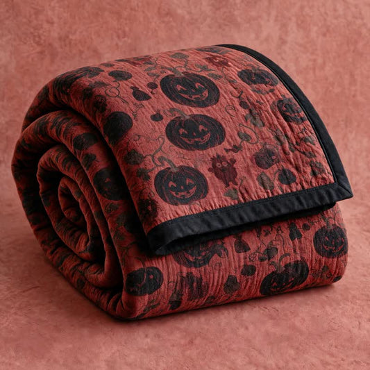 Couverture réversible en coton Ownkoti à motif citrouille bordeaux pour Halloween - Rouge - Couverture - 98" x 94" - image 0