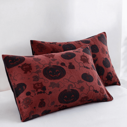 Couverture réversible en coton Ownkoti à motif citrouille bordeaux pour Halloween - Rouge - 2 taies d'oreiller - 20 po x 36 po - image 4