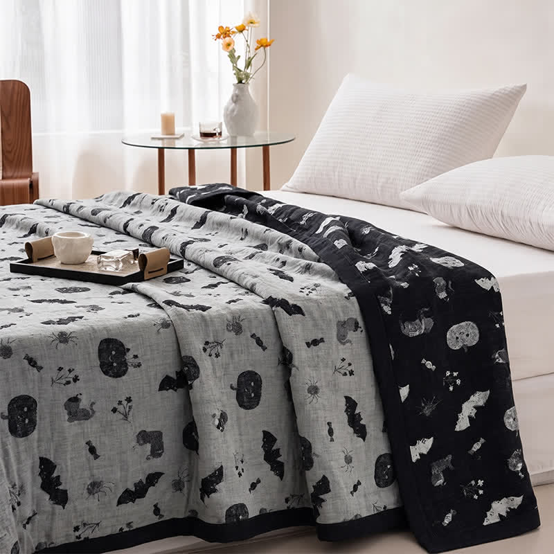 Couverture réversible en coton Ownkoti avec citrouille et chauve-souris mignonnes pour Halloween - image 7