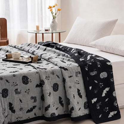 Couverture réversible en coton Ownkoti avec citrouille et chauve-souris mignonnes pour Halloween - image 7