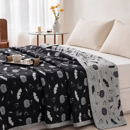 Couverture réversible en coton Ownkoti avec citrouille et chauve-souris mignonnes pour Halloween - image 2