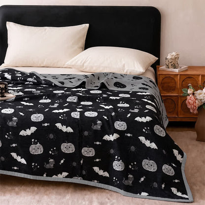 Couverture réversible en coton Ownkoti avec citrouille et chauve-souris mignonnes pour Halloween - image 3
