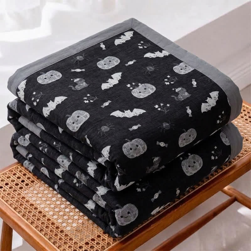 Couverture réversible en coton Ownkoti avec citrouille et chauve-souris mignonnes pour Halloween - image 1