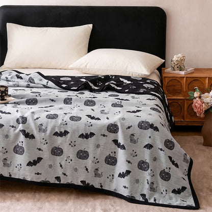 Couverture réversible en coton Ownkoti avec citrouille et chauve-souris mignonnes pour Halloween - image 8