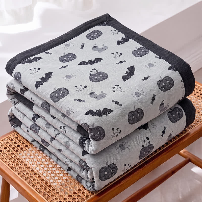 Couverture réversible en coton Ownkoti avec citrouille et chauve-souris mignonnes pour Halloween - image 6