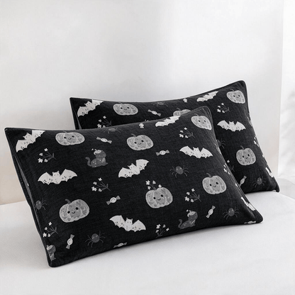 Couverture réversible en coton Ownkoti avec citrouille et chauve-souris mignonnes pour Halloween - Noir - 2 taies d'oreiller - 20 po x 36 po - image 4