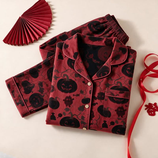 Ensemble de vêtements d'intérieur en coton Ownkoti Red Pumpkin Monster - Rouge et noir - XL - image 0