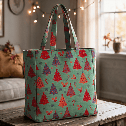 Sac cabas en coton Ownkoti avec motif sapin de Noël - Vert - 14,2 po L × 15,4 po H × 4,1 po P - image 4