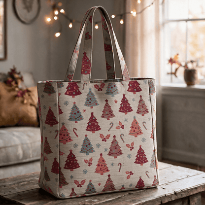 Sac cabas en coton Ownkoti avec motif sapin de Noël - Beige - 14,2 po L × 15,4 po H × 4,1 po P - image 13