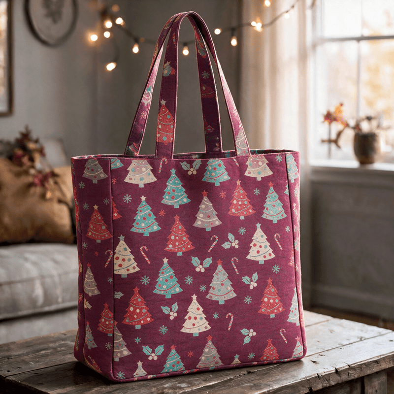Sac cabas en coton Ownkoti avec motif sapin de Noël - Violet - 14,2 po L × 15,4 po H × 4,1 po P - image 8
