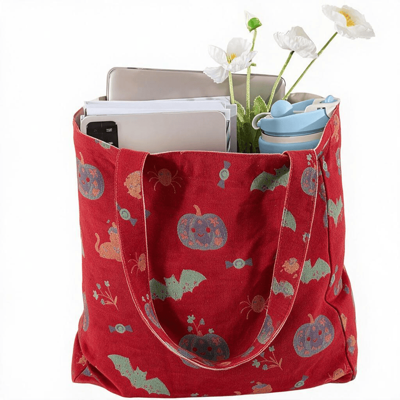 Sac cabas en coton Ownkoti citrouille chauve-souris d'Halloween - image 1