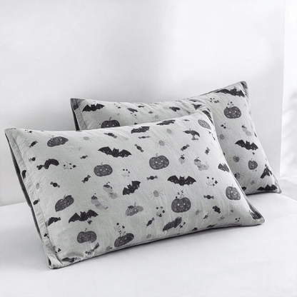 Couverture réversible en coton Ownkoti avec citrouille et chauve-souris mignonnes pour Halloween - Gris - 2 taies d'oreiller - 20 po x 36 po - image 9