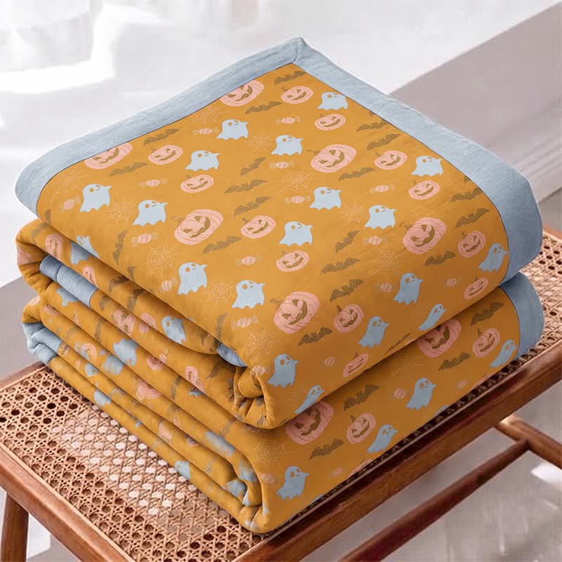 Couverture réversible en coton Ownkoti avec citrouille et fantôme pour Halloween - image 1