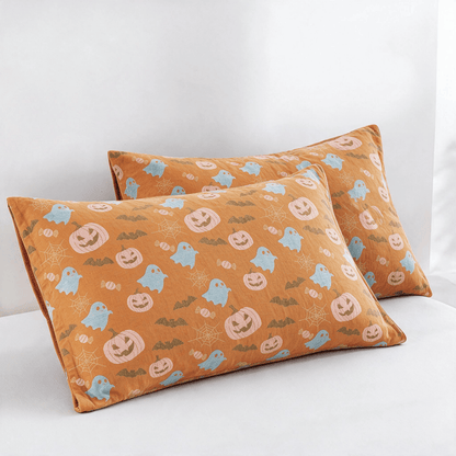 Couverture réversible en coton Ownkoti avec citrouille et fantôme pour Halloween - Orange et jaune - 2 taies d'oreiller - 20 po x 36 po - image 5