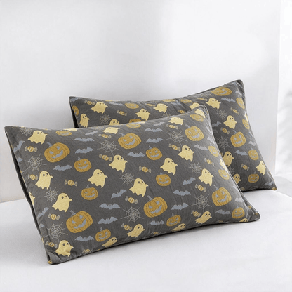 Couverture réversible en coton Ownkoti avec citrouille et fantôme pour Halloween - Café et jaune - 2 taies d'oreiller - 20 po x 36 po - image 23