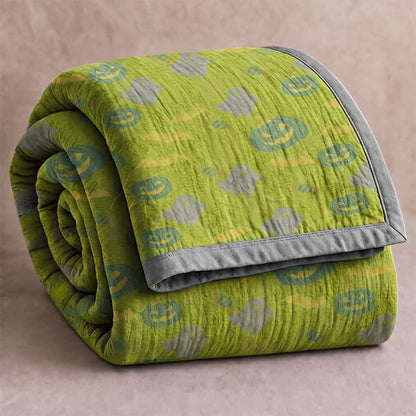 Couverture réversible en coton Ownkoti avec citrouille et fantôme pour Halloween - Vert et jaune - Couverture - 98" x 94" - image 24