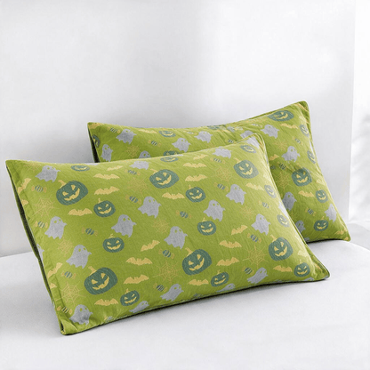 Couverture réversible en coton Ownkoti avec citrouille et fantôme pour Halloween - Vert et jaune - 2 taies d'oreiller - 20 po x 36 po - image 29