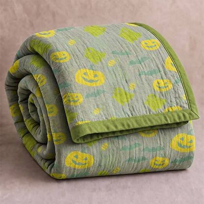 Couverture réversible en coton Ownkoti avec citrouille et fantôme pour Halloween - Gris et vert - Couverture - 98" x 94" - image 30