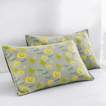 Couverture réversible en coton Ownkoti avec citrouille et fantôme pour Halloween - Gris et vert - 2 taies d'oreiller - 20 po x 36 po - image 35