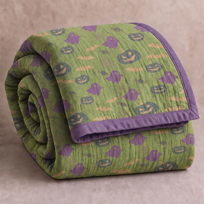 Couverture réversible en coton Ownkoti avec citrouille et fantôme pour Halloween - Vert et violet - Couverture - 98" x 94" - image 41