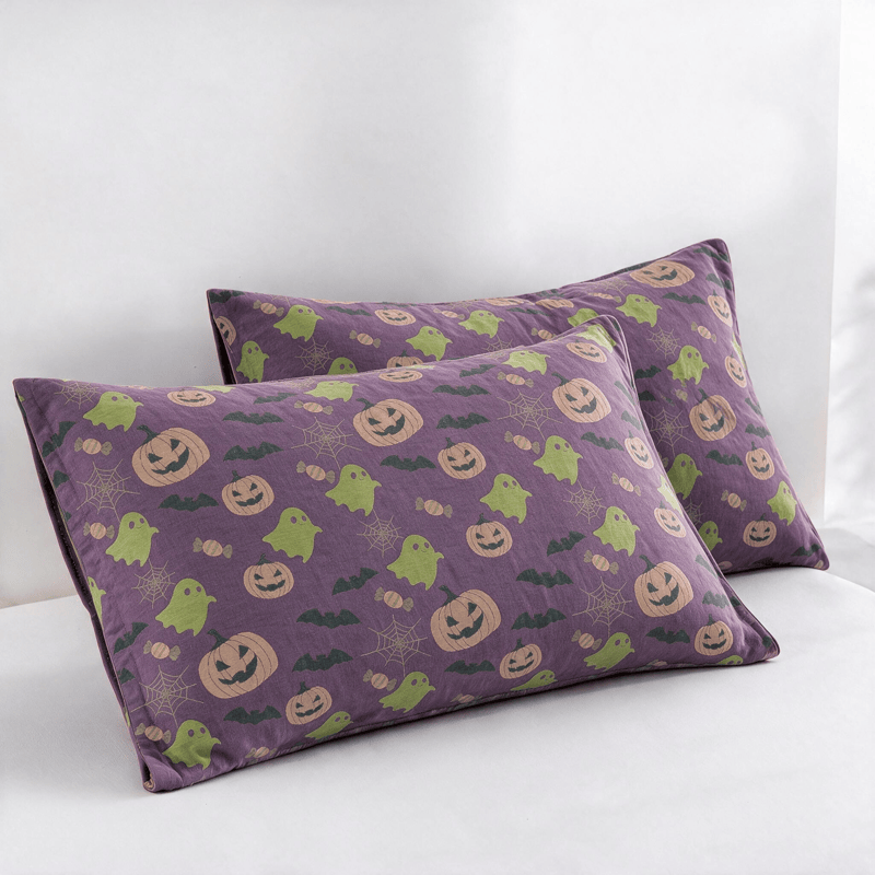 Couverture réversible en coton Ownkoti avec citrouille et fantôme pour Halloween - Violet profond - 2 taies d'oreiller - 20 po x 36 po - image 40