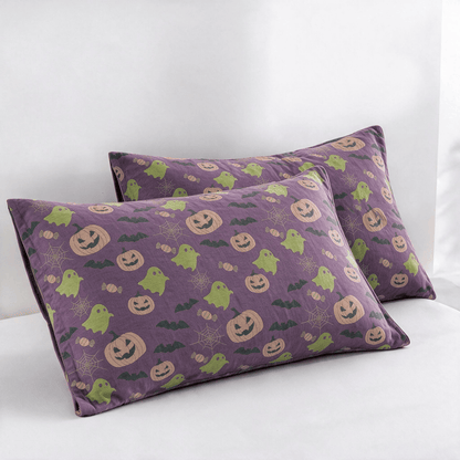 Couverture réversible en coton Ownkoti avec citrouille et fantôme pour Halloween - Violet profond - 2 taies d'oreiller - 20 po x 36 po - image 40