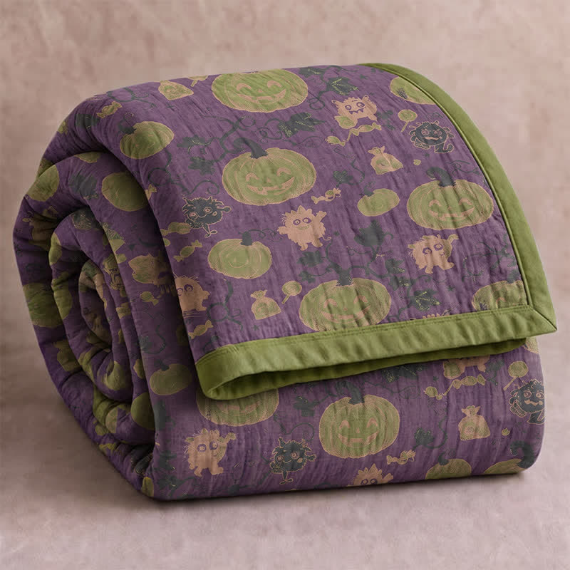 Couverture réversible en coton Ownkoti Halloween Monster - Violet - Couverture - 98" x 94" - image 0