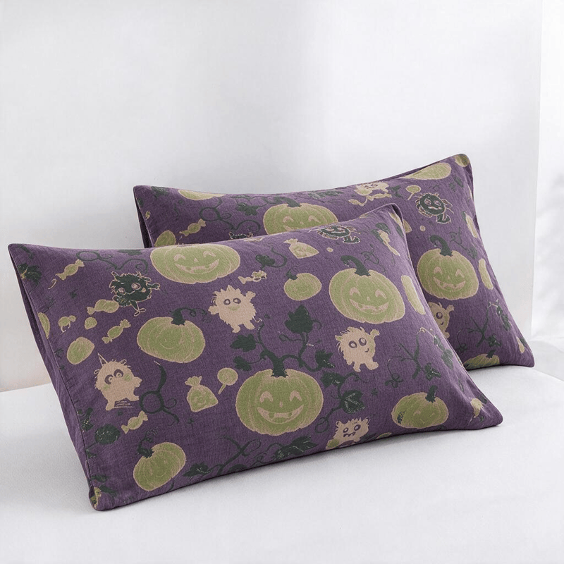 Couverture réversible en coton Ownkoti Halloween Monster - Violet - 2 taies d'oreiller - 20 po x 36 po - image 5