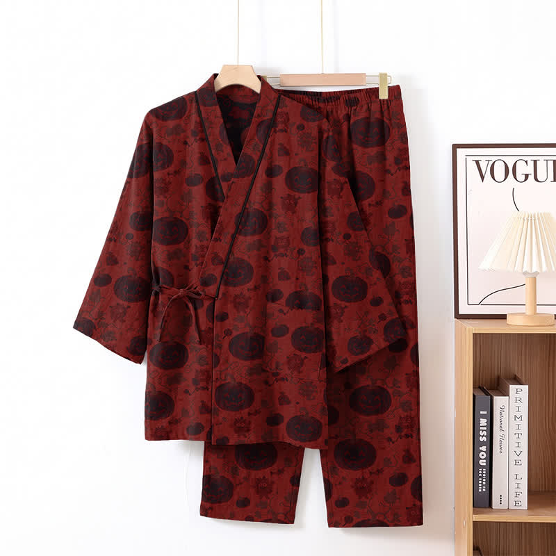 Ensemble pyjama kimono en coton citrouille d'Halloween Ownkoti - Rouge - XL - image 1