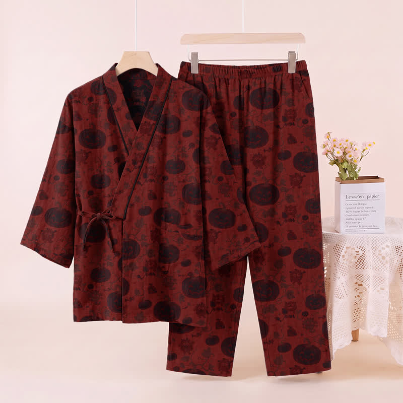 Ensemble pyjama kimono en coton citrouille d'Halloween Ownkoti - image 2