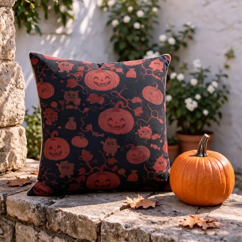 Oreiller en coton multicolore Ownkoti citrouille et monstre d'Halloween - image 5