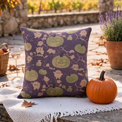 Oreiller en coton multicolore Ownkoti citrouille et monstre d'Halloween - Violet - 18 po x 18 po - Avec insert - image 8