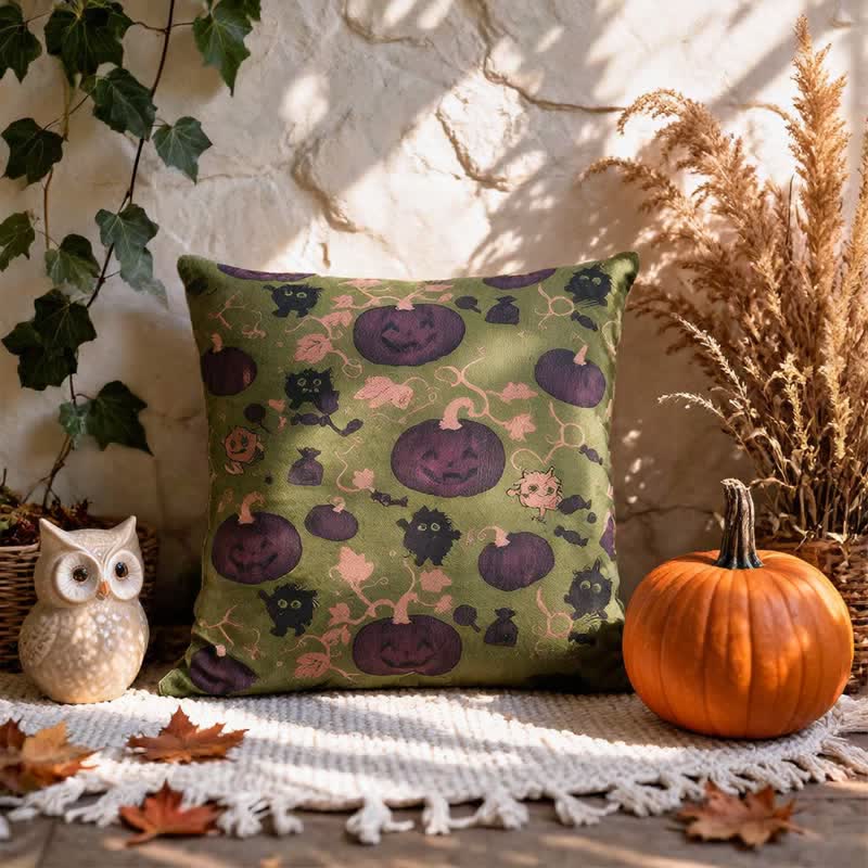 Oreiller en coton multicolore Ownkoti citrouille et monstre d'Halloween - image 14