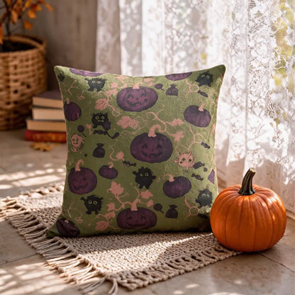Oreiller en coton multicolore Ownkoti citrouille et monstre d'Halloween - Vert - 18 po x 18 po - Avec insert - image 12