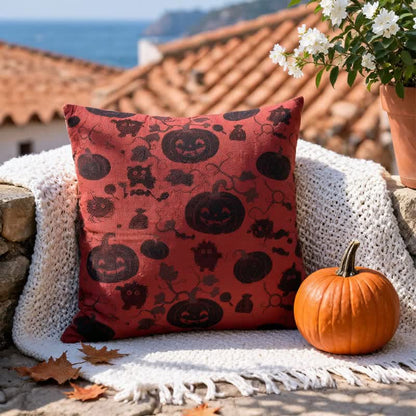 Oreiller en coton multicolore Ownkoti citrouille et monstre d'Halloween - image 1