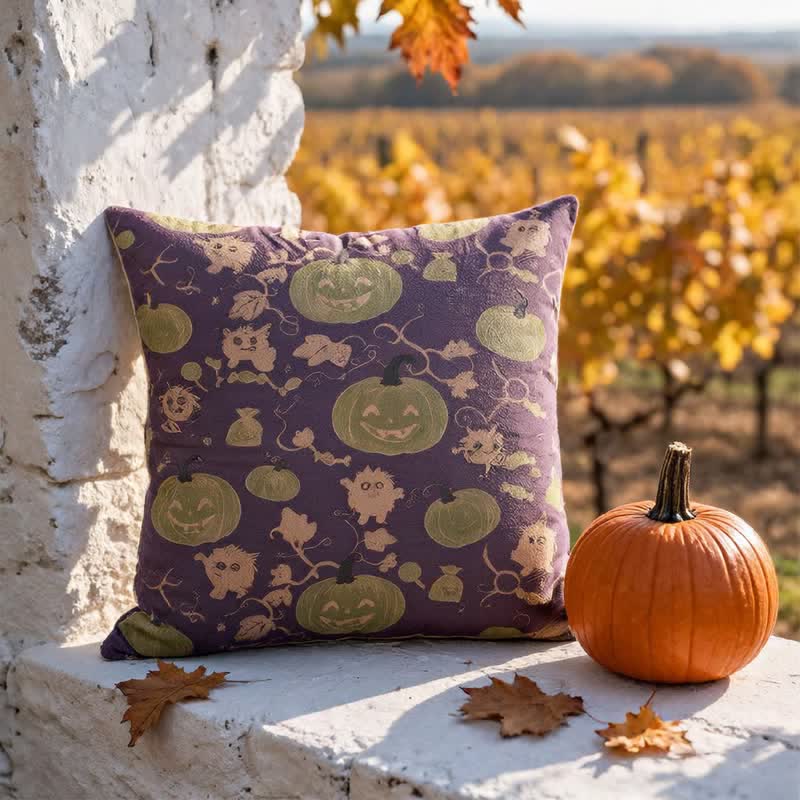 Oreiller en coton multicolore Ownkoti citrouille et monstre d'Halloween - image 9