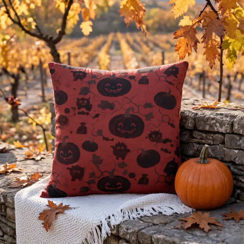 Oreiller en coton multicolore Ownkoti citrouille et monstre d'Halloween - image 3