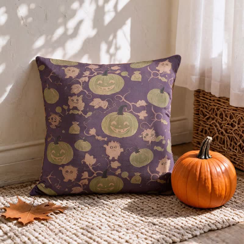 Oreiller en coton multicolore Ownkoti citrouille et monstre d'Halloween - image 11