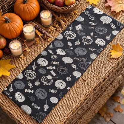 Chemin de table en coton noir Ownkoti citrouille et bonbons d'Halloween - image 3