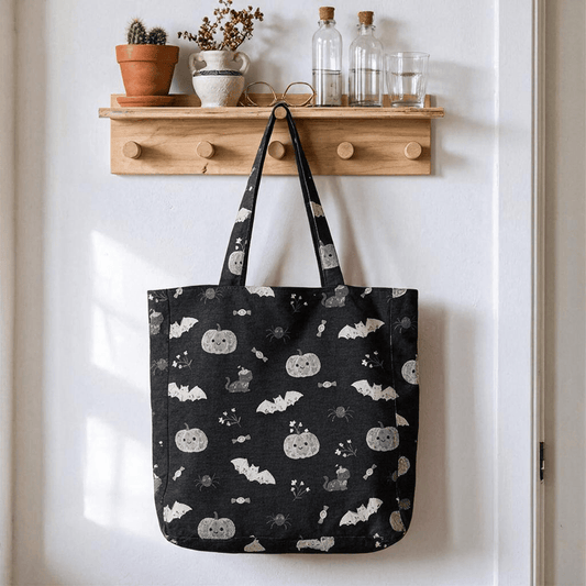 Sac cabas en coton Ownkoti Halloween citrouille chat - Noir - 14,2 po L × 15,4 po H × 4,1 po P - image 0