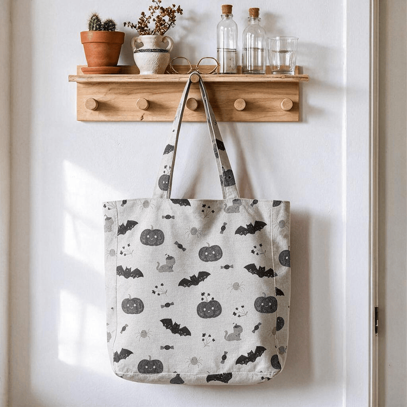 Sac cabas en coton Ownkoti Halloween citrouille chat - Gris - 14,2 po L × 15,4 po H × 4,1 po P - image 3