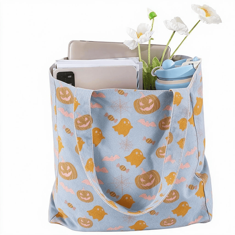 Sac fourre-tout en coton Ownkoti multicolore fantôme d'Halloween - image 4