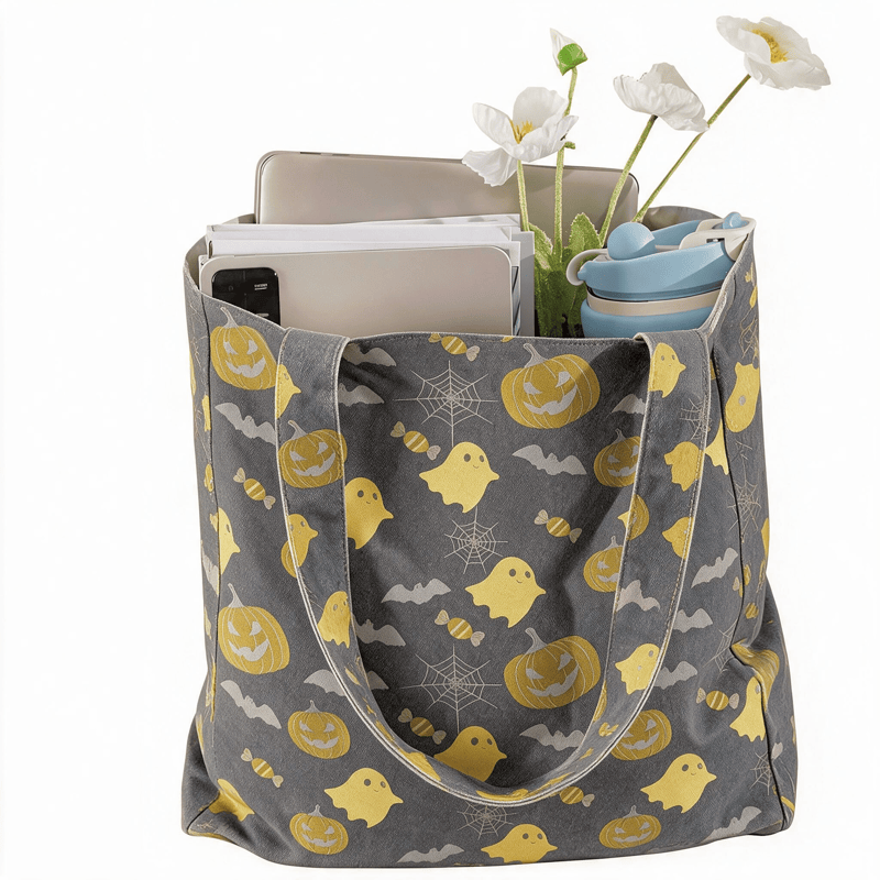 Sac fourre-tout en coton Ownkoti multicolore fantôme d'Halloween - image 10