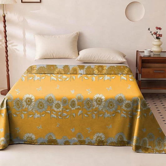 Couvre-lit réversible en gaze de coton à motif tournesol et papillon Ownkoti - Dessus de lit - 240cm x 270cm - image 0