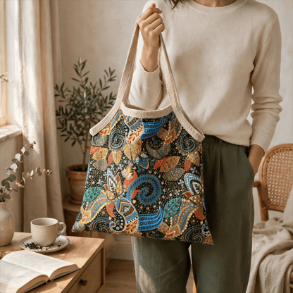 Sac cabas à bandoulière Ownkoti bohème à fleurs - 16 po L x 15 po H - image 0