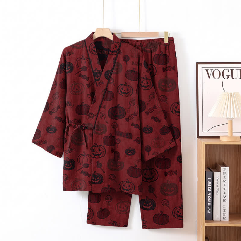 Ensemble pyjama kimono en coton Ownkoti Halloween citrouille bonbon - Rouge - L - image 1