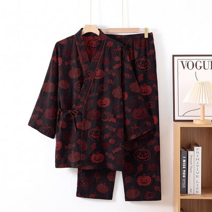Ensemble pyjama kimono en coton Ownkoti Halloween citrouille bonbon - Noir - XL - image 6